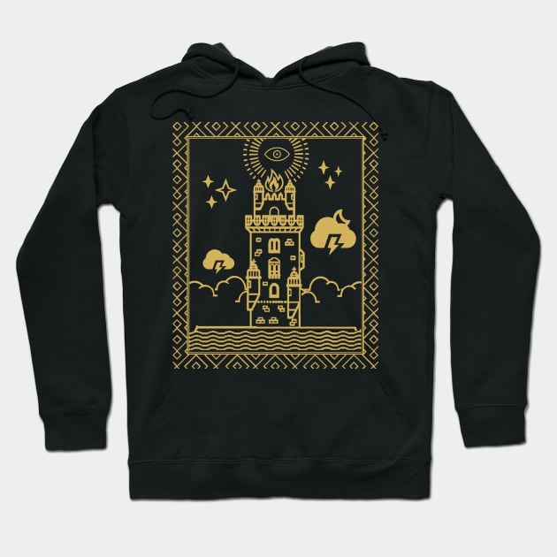 Tarot Card - The Tower - Gold Hoodie by ballhard